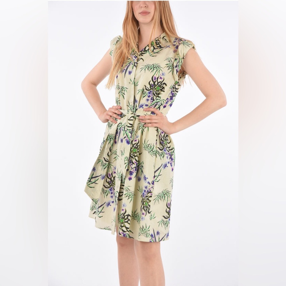 Kenzo Cream Mini Dress with Purple and Green Floral Design